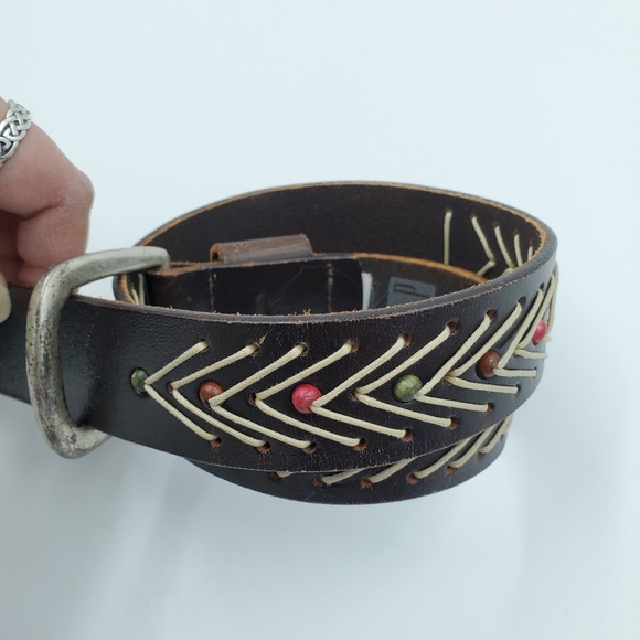 GAP Brown Leather Belt Boho Southwestern Aztec - Picture 2 of 7